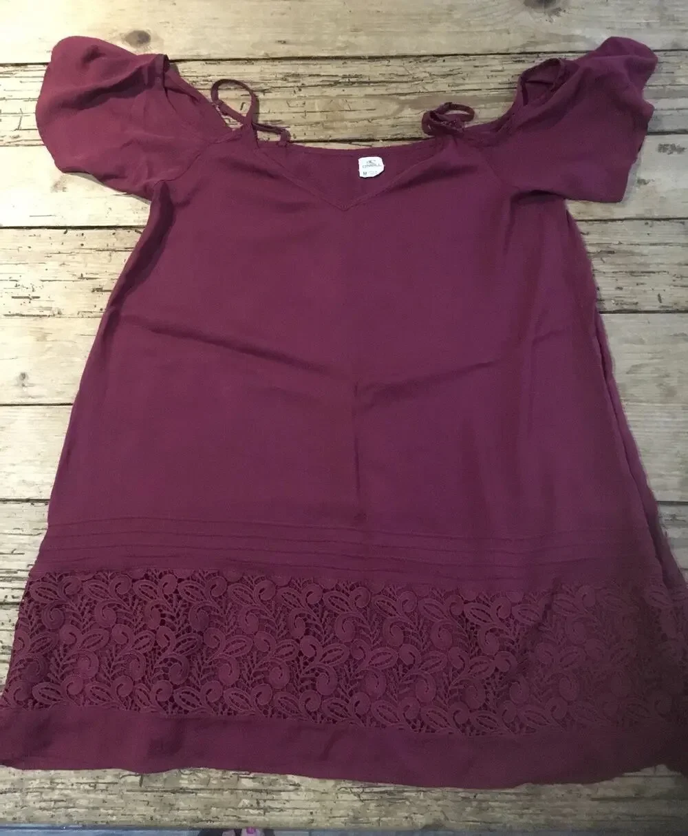 womens o’neill shift dress with lace trim Brick Red Off The Shoulder Size Medium